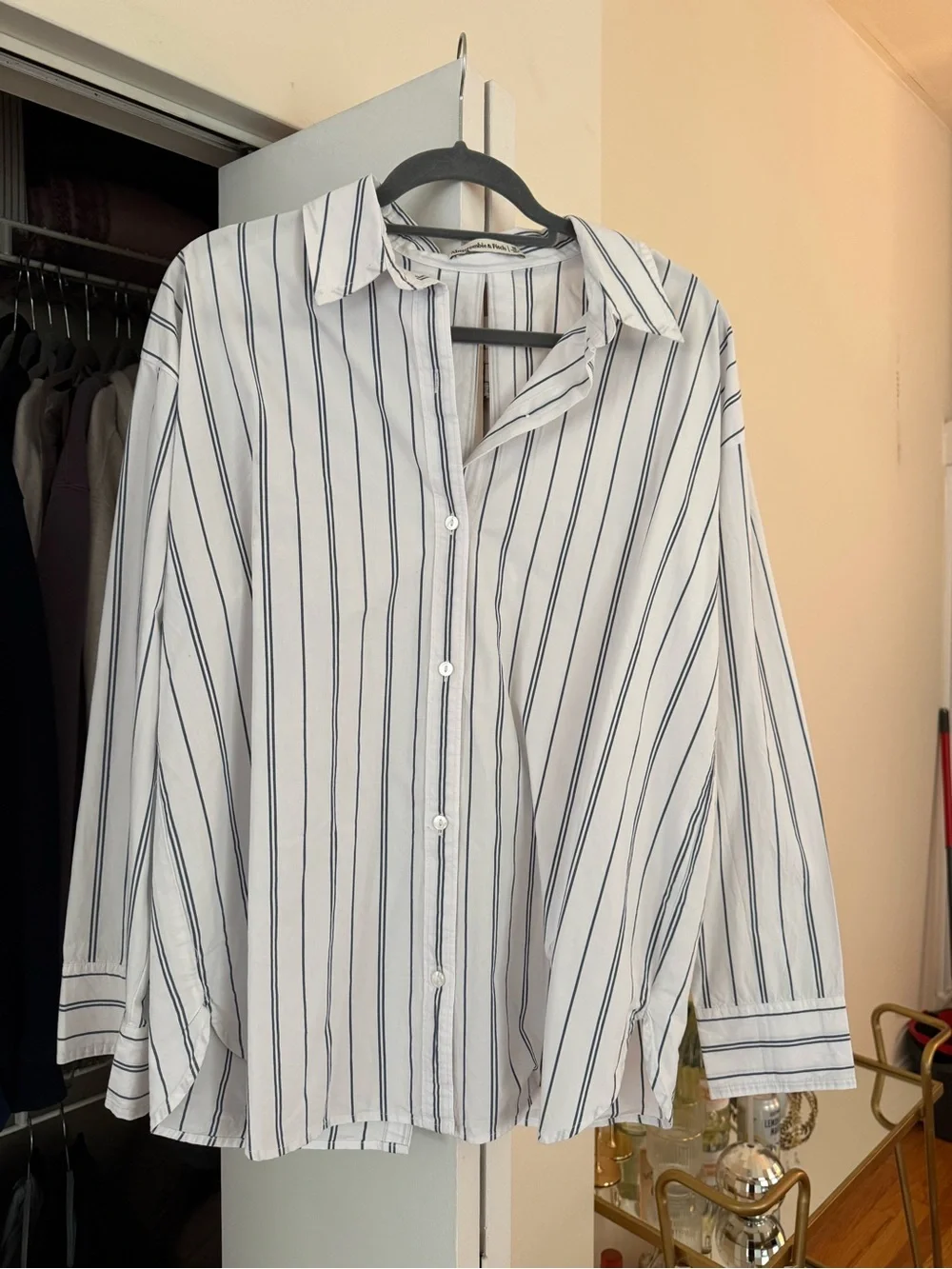 Abercrombie & Fitch Open Back White/Blue Pinstripe Top